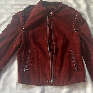 Theory Deep Red Leather Jacket